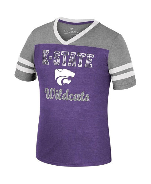 Big Girls Purple, Heather Gray Kansas State Wildcats Summer Striped V-Neck T-shirt