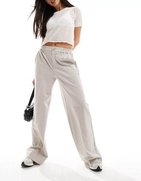 Pieces tailored wide leg trousers in light grey