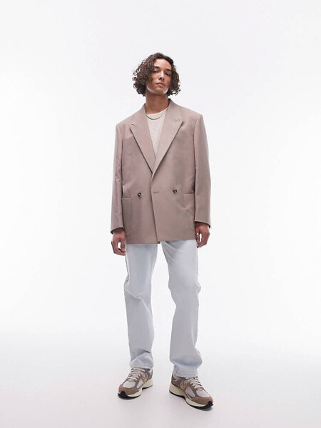 Topman boxy oversized suit jacket in stone