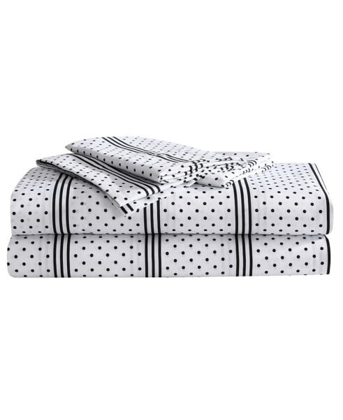 Dots And Stripes 4 Piece Microfiber Sheet Set, Full