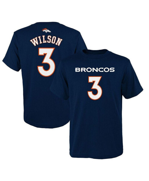 Футболка Синего цвета с именем игрока и номером, Russell Wilson, Denver Broncos, для подростков, OuterStuff