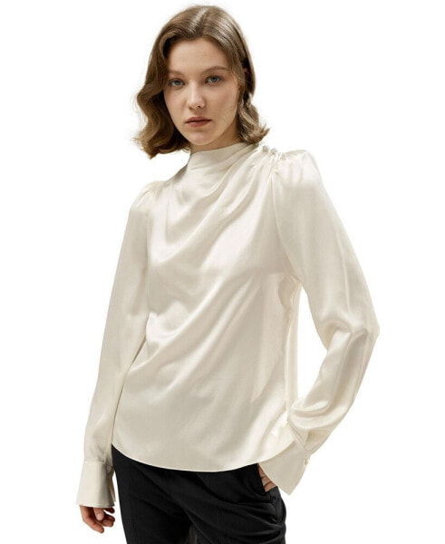 Блузка с шелковыми рукавами и асимметричным кроем LilySilk