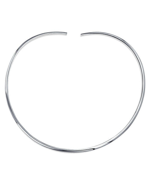 Classic Simple Plain Flat Slider Contoured Collar Curved Necklace For Women Silver Sterling 2MM