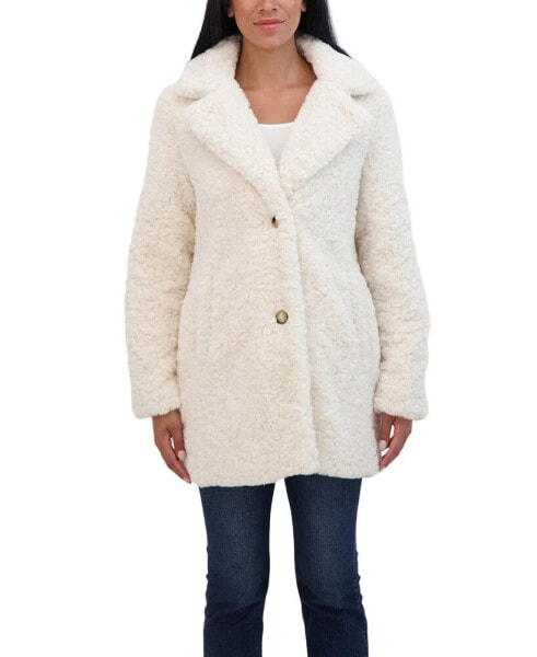 Women's Crushed Faux Fur Button Front Coat