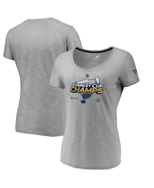 Women's Gray St. Louis Blues 2019 Stanley Cup Champions Locker Room V-Neck T-shirt