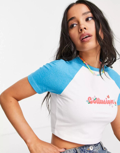 COLLUSON branded raglan top in aqua