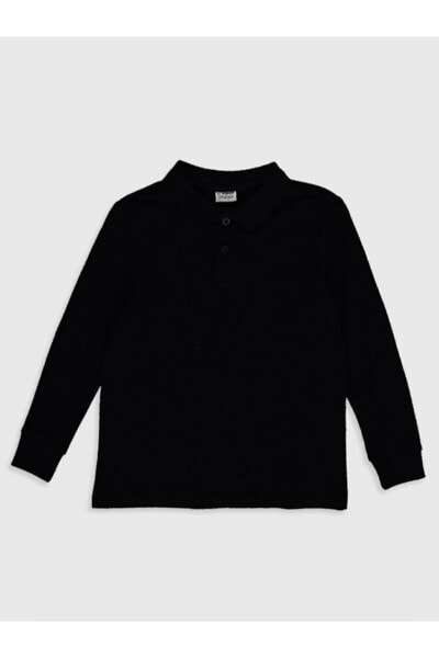 Your Fashion Style'dan Polo Yaka Basic Uzun Kollu Pamuklu Siyah Erkek Çocuk Tişört