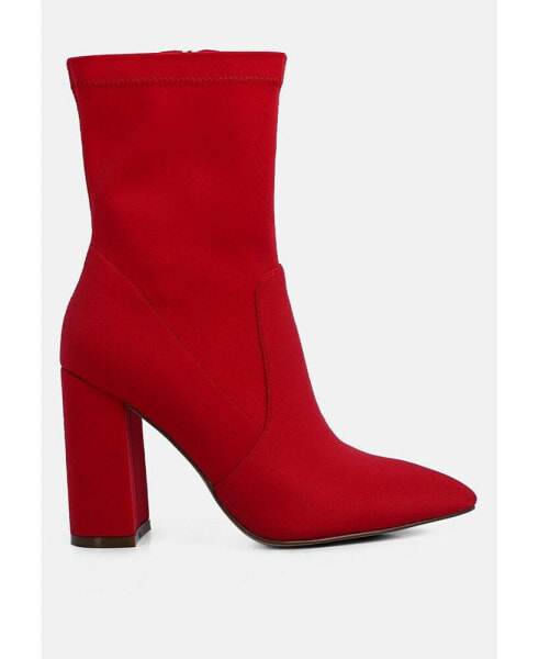 ankle lycra block heeled boots