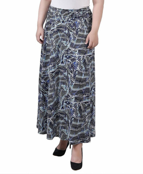 Plus Size Maxi A-Line Skirt with Front Faux Belt