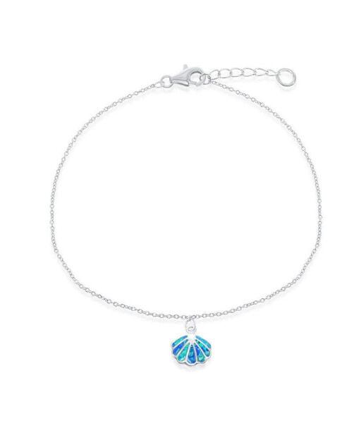 Sterling Silver Blue Inlay Opal Sea Shell Anklet