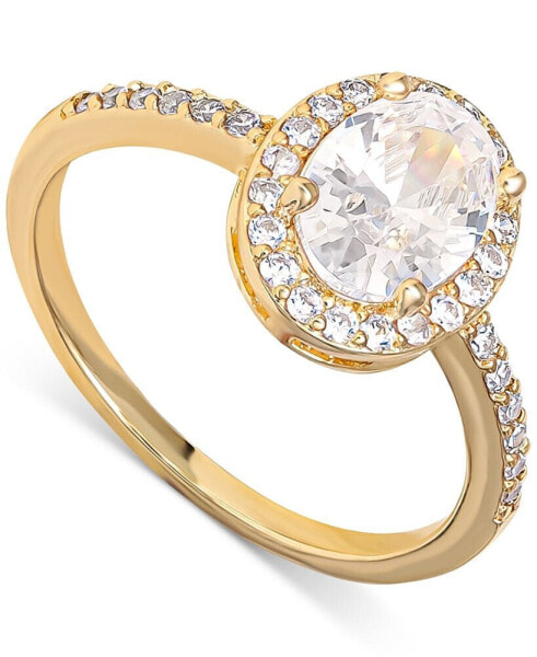 Cubic Zirconia Oval Halo Ring in Gold-Plated Sterling Silver, Created for Macy's