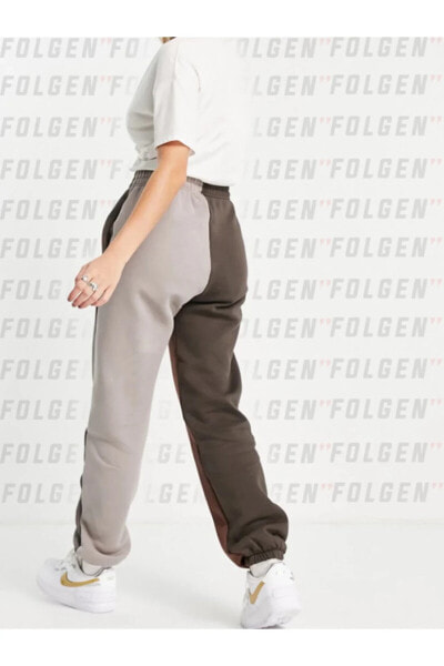 Metallic Swoosh Colour Block Joggers in Brown and Dark Neutrals Pamuklu Eşofman Altı