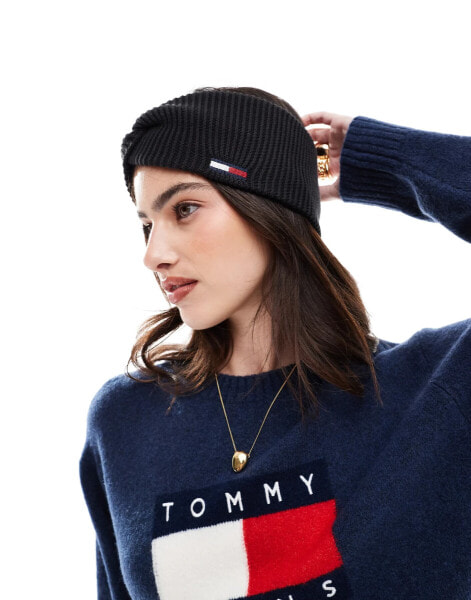 Tommy Jeans – Stirnband in Schwarz mit Flaggenlogo