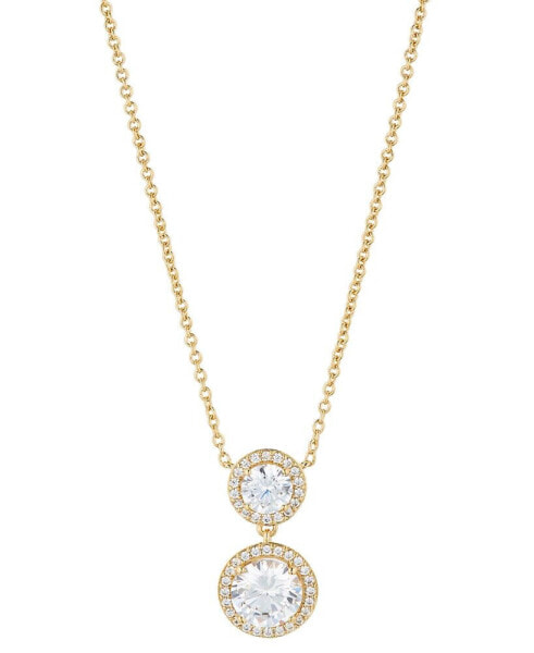 Gold-Tone Cubic Zirconia Round Halo Pendant Necklace, 16" + 2" extender, Created for Macy's