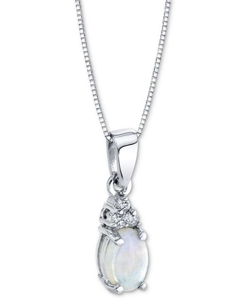 Opal (1/3 ct. t.w.) & Diamond (1/20 ct. t.w.) 18" Pendant Necklace in 14k White Gold