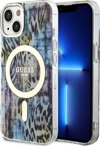 Guess Guess Leopard MagSafe - Etui iPhone 14 (Niebieski)