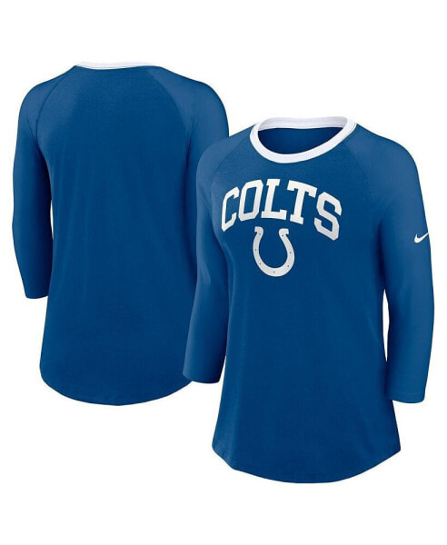 Women's Royal Indianapolis Colts Raglan 3/4 Sleeve T-Shirt