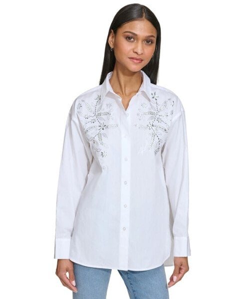 Women's Embellished Button-Front Top