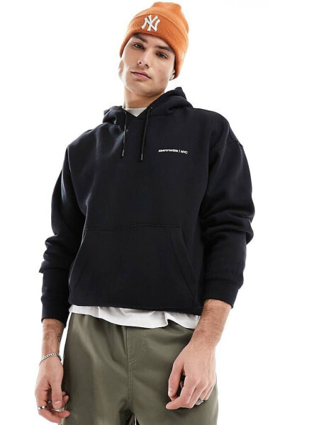 Abercrombie & Fitch microscale trend logo hoodie in black