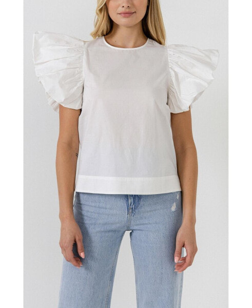 Women's Folded Ruffle Sleeve Top