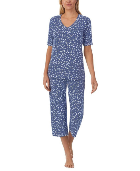 Printed Elbow-Sleeve Top & Capri Pants Pajama Set