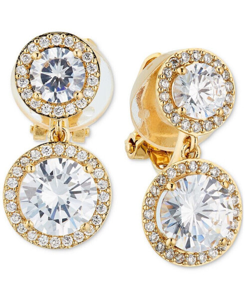 Cubic Zirconia Round Halo Drop Clip-On Earrings