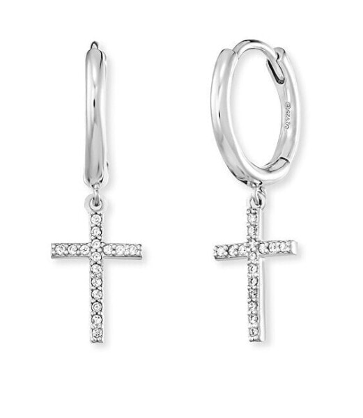 Silver hoop earrings Cross with zircons ERE-LILCROS-ZCR