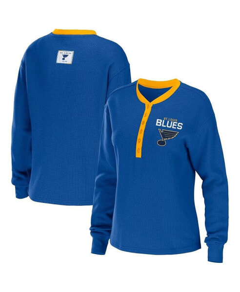 Women's Blue St. Louis Blues Waffle Henley Long Sleeve T-shirt