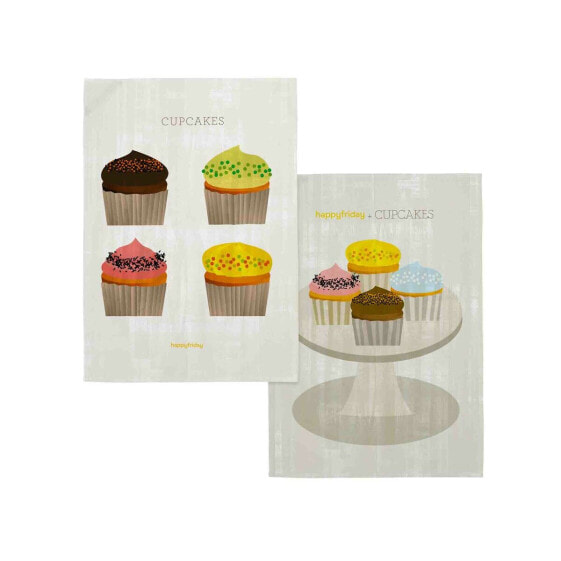 Кухонное полотенце HappyFriday Cupcakes Разноцветный 70 x 50 cm (2 штук)