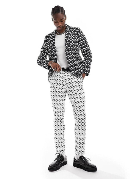 Twisted Tailor munro houndstooth suit trousers in black and white