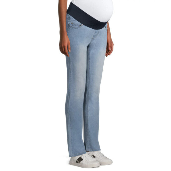 Oh! Mamma Women's Blue Denim Panel Pull-On Straight Leg Maternity Jeans Small