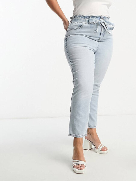 New Look Curve paperbag jean in mid blue