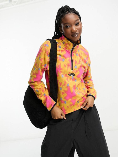 The North Face Glacier 1/4 zip oversized fleece in yellow flower print Exclusive at ASOS