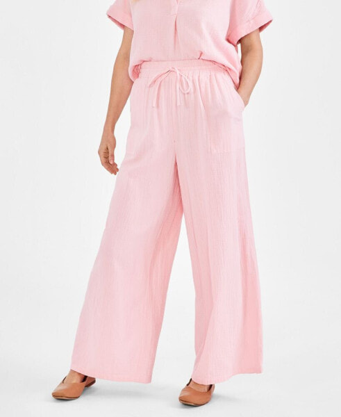 Petite Gauze Wide-Leg Pull-On Pants, Created for Macy's