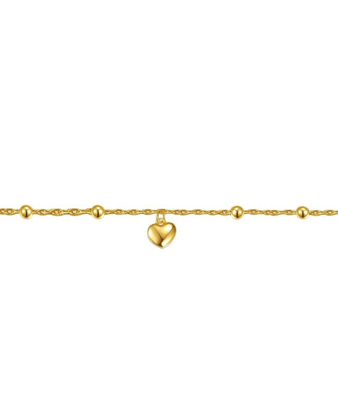 Children's 14k Yellow Gold Plated Heart Charm Station Bead Bracelet