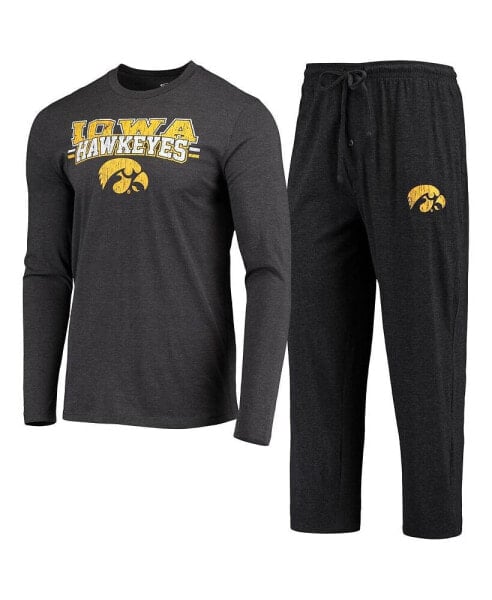 Пижама Concepts Sport мужская черная с эффектом меланжа Iowa Hawkeyes Метровая с длинным рукавом и брюки - набор для сна