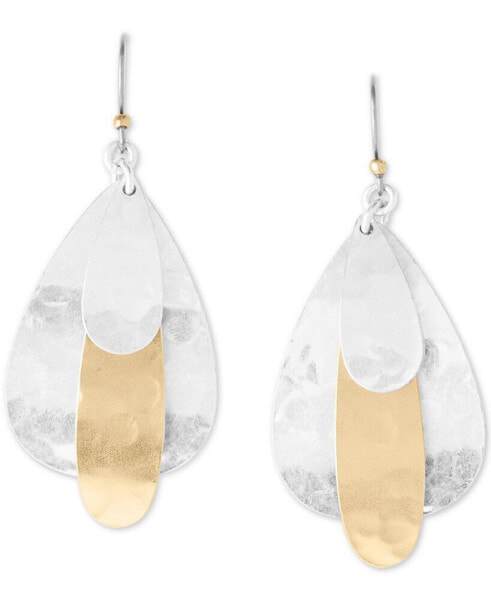 Tri-Tone Hammered Paddle Drop Earrings