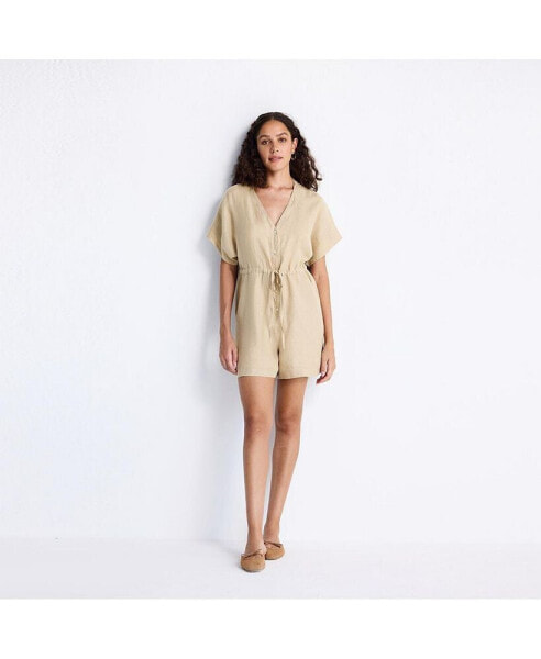 Women's V neck Drawstring Romper