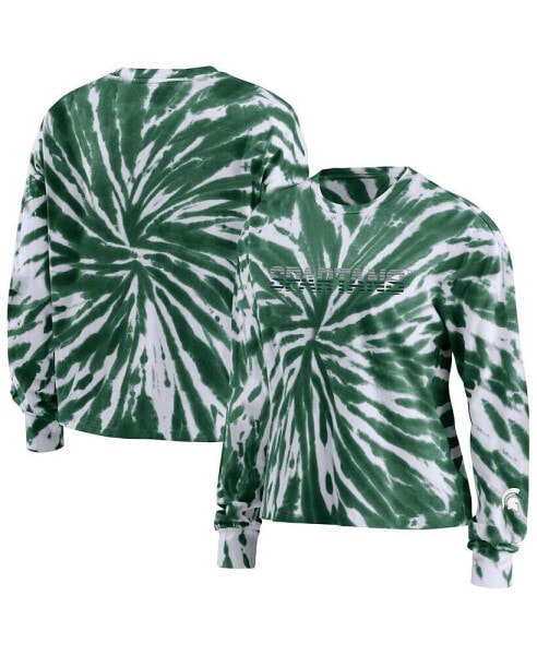 Длинный рубашка-толстовка в технике "ти-дай" Michigan State Spartans, цвет зеленый, бренд WEAR by Erin Andrews.