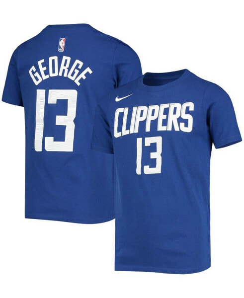 Big Boys Paul George Royal LA Clippers Logo Name Number Performance T-shirt