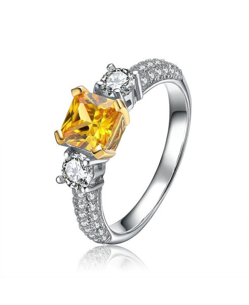 Sterling Silver Yellow Cubic Zirconia Brilliant Cut Ring