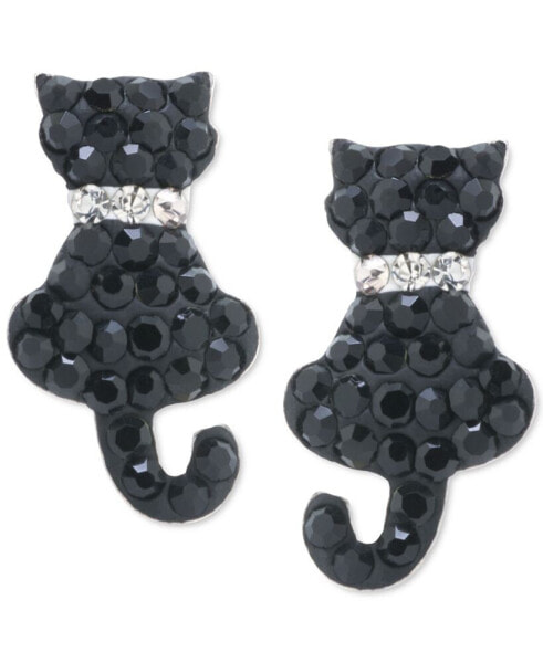 Crystal Cat Stud Earrings in Sterling Silver