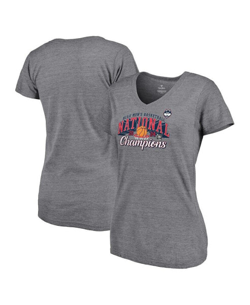 Women's Heather Gray UConn Huskies 2024 NCAA Men's Basketball National Champions Specific V-Neck T-Shirt