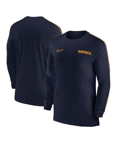 Men's Navy West Virginia Mountaineers 2024 Sideline Coach UV Performance Long Sleeve T-Shirt