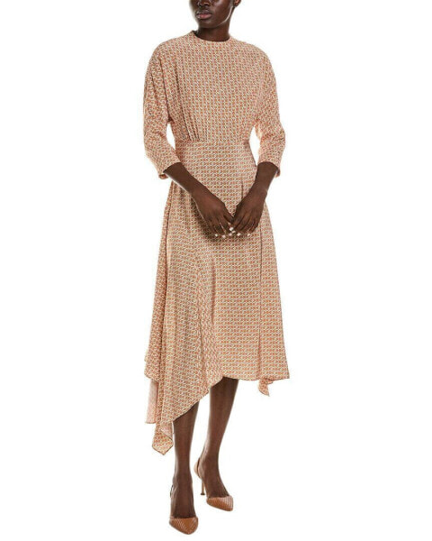 St. John Icon Stripe Silk A-Line Dress Women's Tan 6