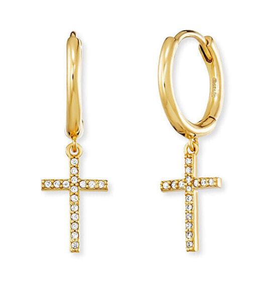 Gold-plated hoop earrings Cross with zircons ERE-LILCROS-ZGC