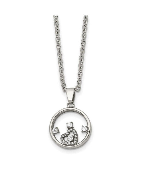 Polished Circle with CZ and Heart Pendant Cable Chain Necklace