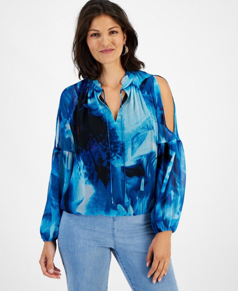 Women's Crinkle Chiffon Cold-Shoulder Blouse, Created for Macy's