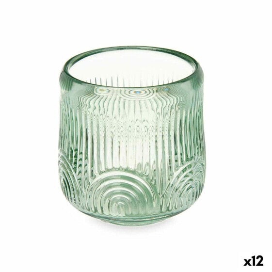 Candleholder Stripes Green Crystal 9 x 9,5 x 9 cm (12 Units)