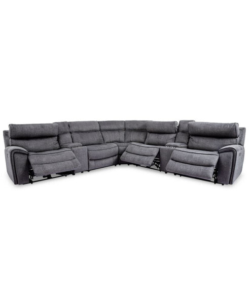 Hutchenson 7-Pc. Fabric Sectional with 3 Power Recliners, Power Headrests and 2 Consoles with USB